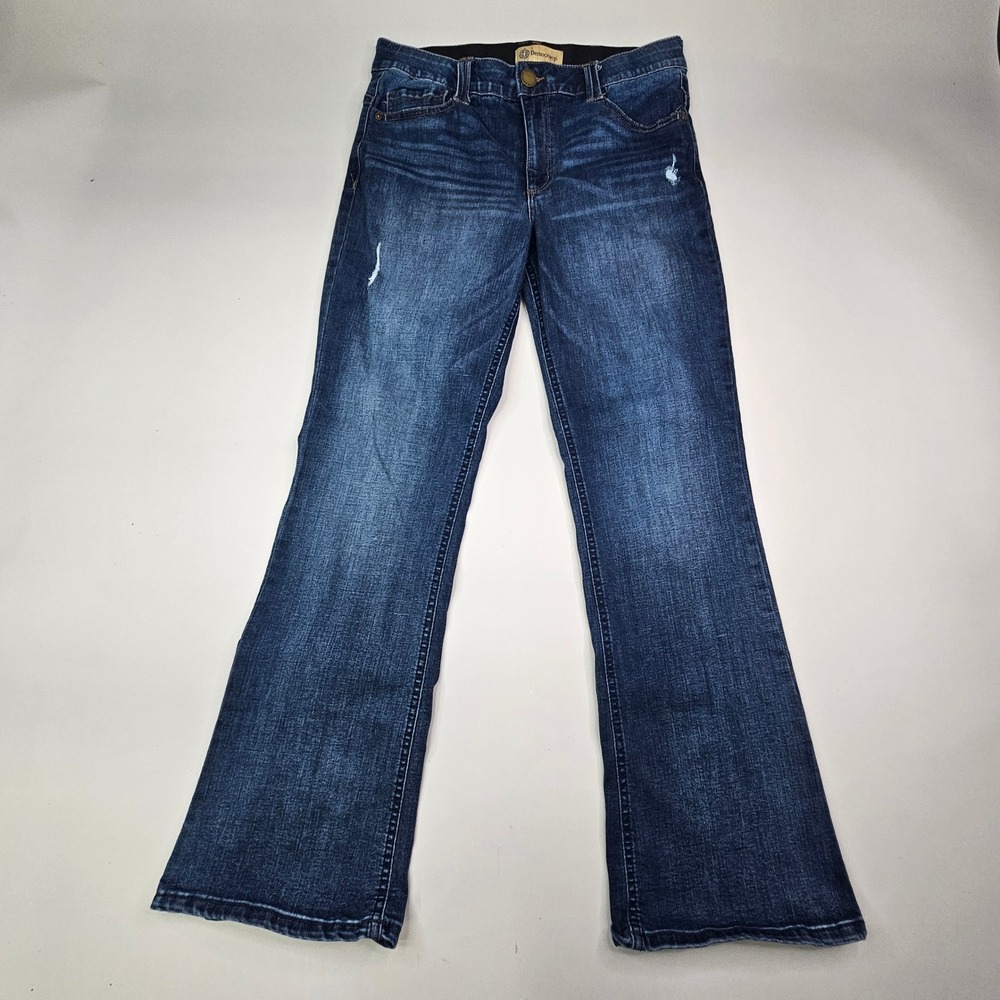Democracy Jeans Women 12 Blue Ab Technology Bootcut Dark Wash Distressed - Picture 2 of 10